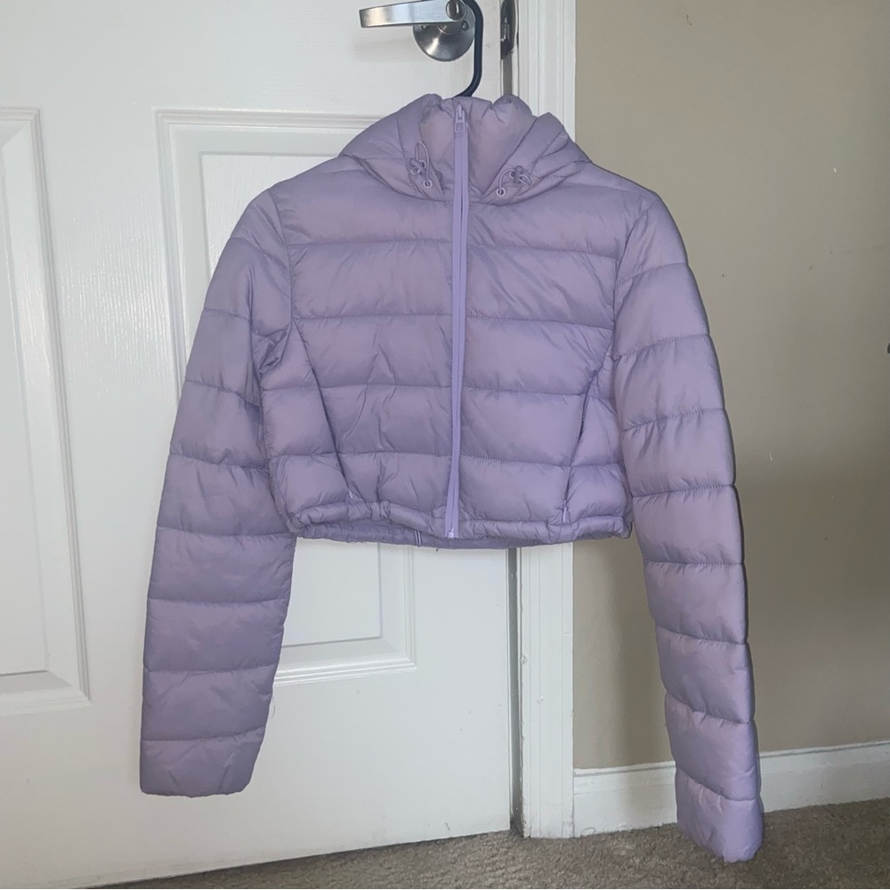 zara purple cropped puffer jacket